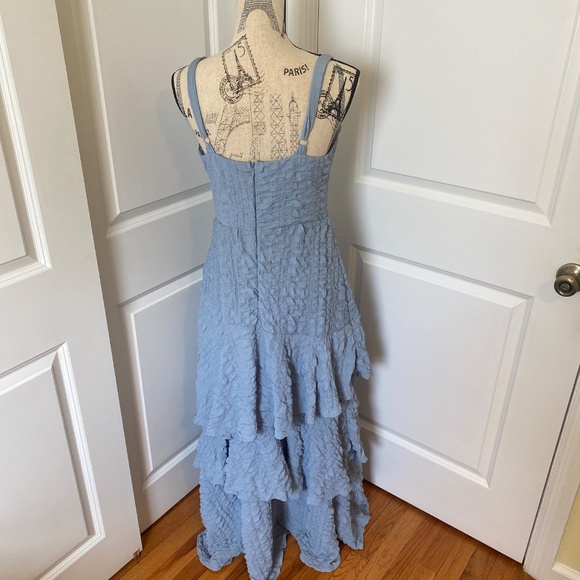 VICI Collection Tiered Cottagecore Long Maxi Dress Size Med Chambray Blue Boho - Picture 6 of 9